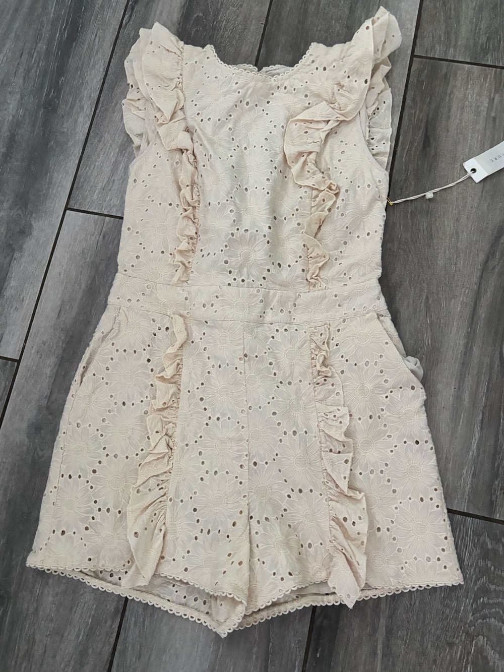 Womens Cream Eyelet Ruffle Romper